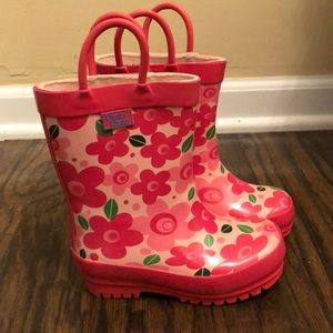 Pink floral toddler rain boots